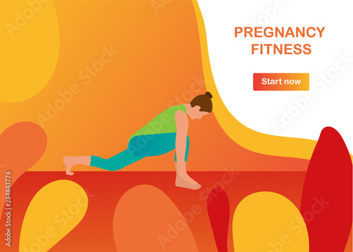 Yoga for pregnant woman banner template in a modern cartoon style.