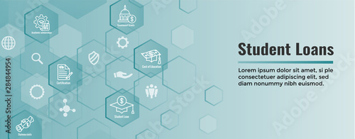 Student Loans Icon Set with Web Header Banner