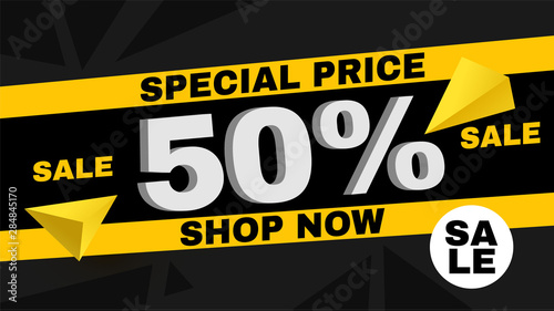 Super sale design template with 3D triangles. Spacial offer. Mega sale.