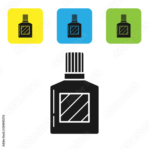 Black Aftershave icon isolated on white background. Cologne spray icon. Male perfume bottle. Set icons colorful square buttons. Vector Illustration