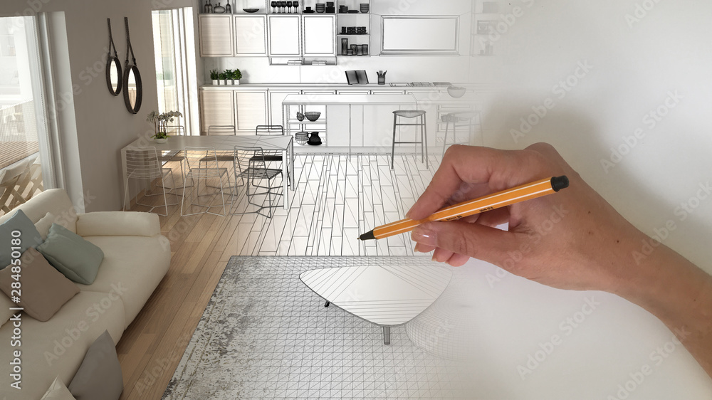 Architect interior designer concept: hand drawing a design interior ...