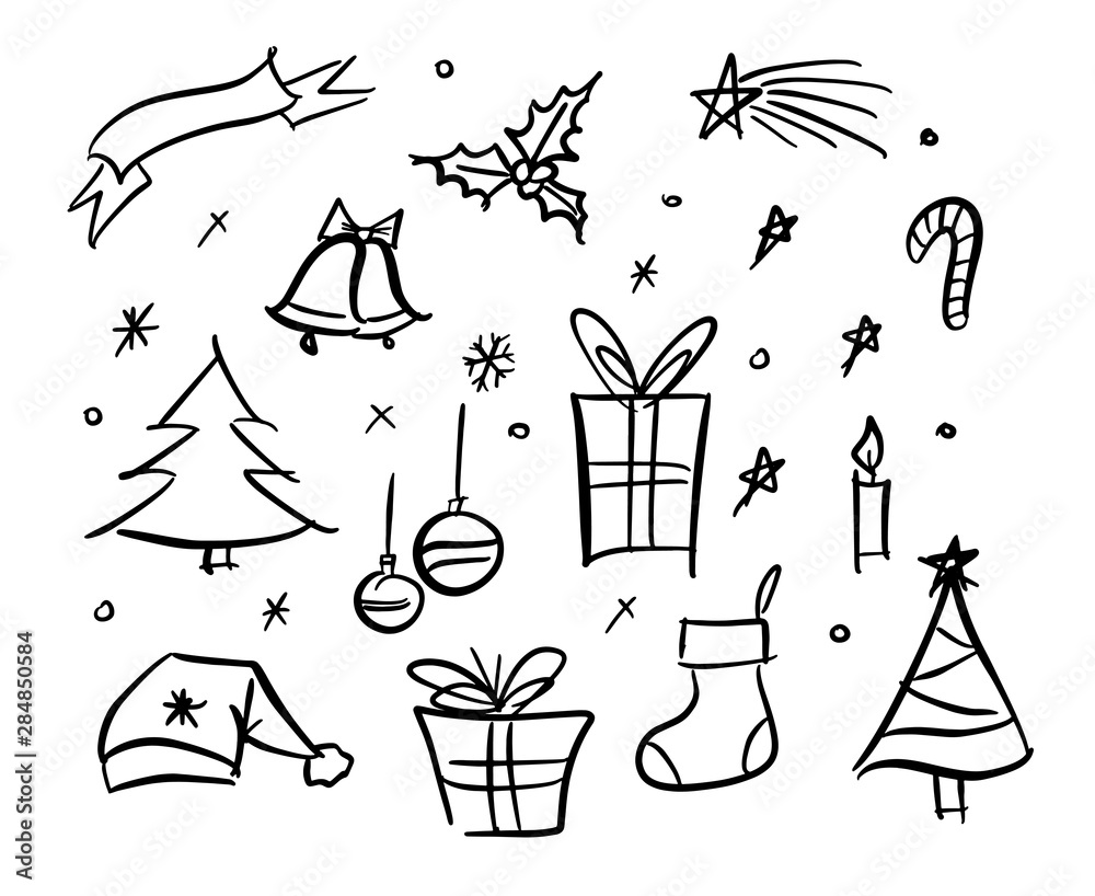 Fototapeta premium Christmas doodle sketchy elements