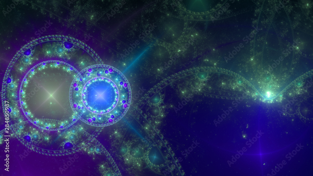 Abstract intricate extravagant fractal background made out of interconnected rings, stars and decorative twisted patterns in shining pink,blue green,purple Abstract intricate extravagant fractal background made out of interconnected rings, stars and decorative twisted patterns in shining pink,blue green,purple