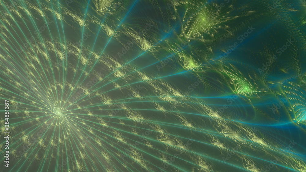 Abstract spiraling stars and large twisted spirals and rings in glowing green,yellow,blue Abstract spiraling stars and large twisted spirals and rings in glowing green,yellow,blue