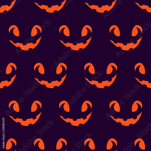 Halloween scary faces seamless pattern. Jack-o-lantern, pumpkin face. Vector illustration