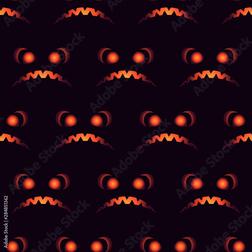 Halloween scary faces seamless pattern. Jack-o-lantern, pumpkin face. Vector illustration