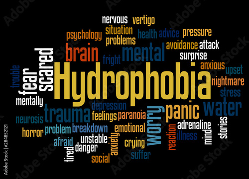 Hydrophobia fear of water word cloud concept 3 photo