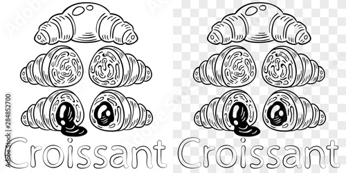 Black linear drawing of croissant with text