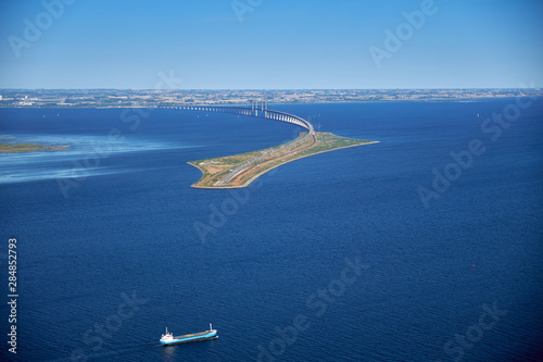 Top view of the Oresund bridge across the strait photo