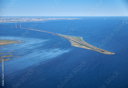 Top view of the Oresund bridge across the strait photo