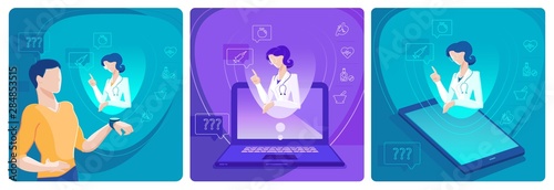 Three medical hologram concept colorful vector illustrations.