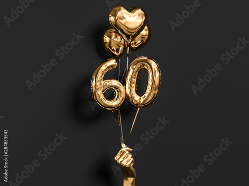 60 years old. Gold and black Number 60th anniversary, happy birthday congratulations. 3d rendering. photo