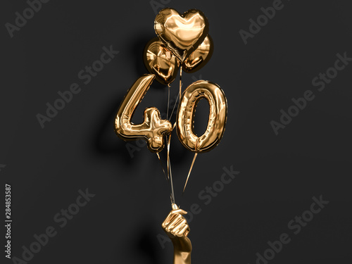 40 years old. Gold and black Number 40th anniversary, happy birthday congratulations. 3d rendering. © vpanteon