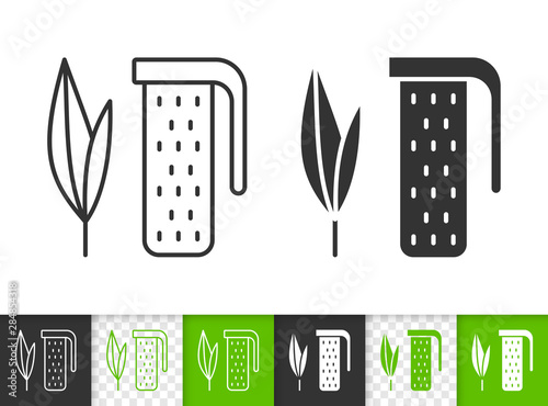 Tea Infuser leaf plant black line vector icon