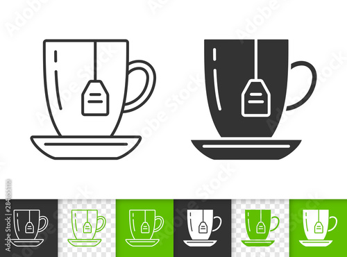 Tea mug teabag cup simple black line vector icon