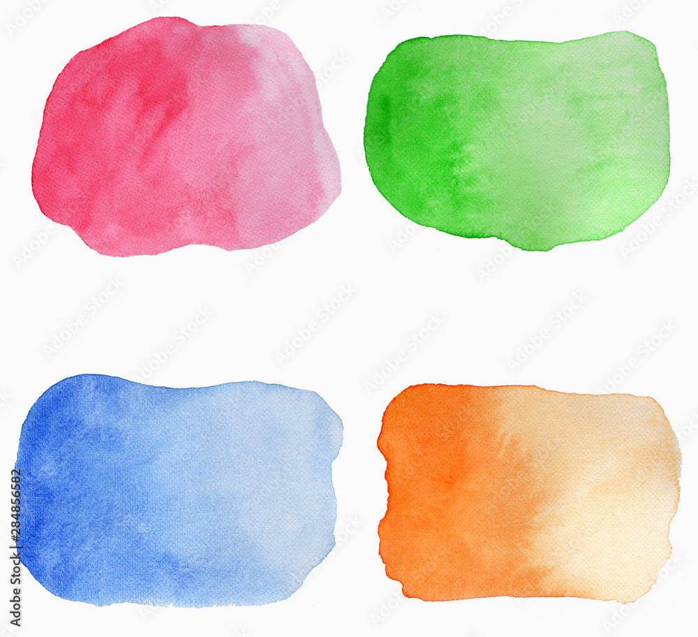 Multicolored gradient watercolor stains on a white background