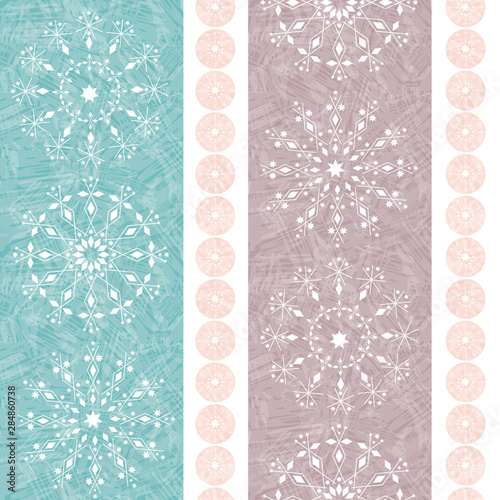 Striped snowflake winter design with pastel blue and dusky pink colors. Seamless vector pattern on white color wash. For textiles, Christmas giftwrap party invitations,flyers,graphic design ,fabric