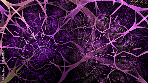 Bild auf Leinwand Abstract fractal background made out of an intricate interconnected organic looking branching pattern with rectangular tiles in glowing colors
