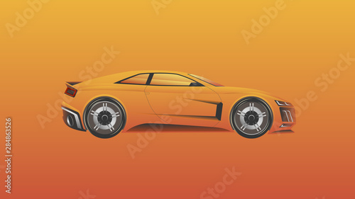 Simple design sport car. Picture realistic orange super car. Vector illustration.