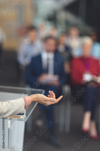 Female speaker speaks in a business seminar  © wavebreak3