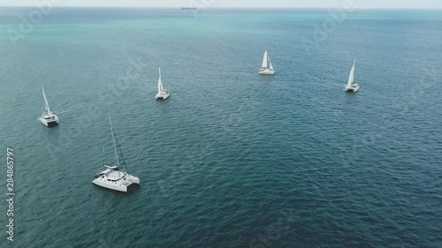 4K Video of Aerial View of Caribbean Sea and yacht