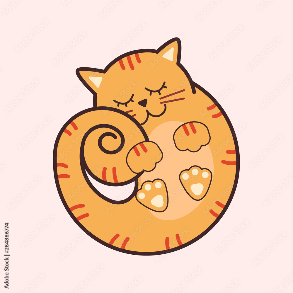 vector flat cartoon animal clip art sleeping red cat vector flat cartoon animal clip art sleeping red cat