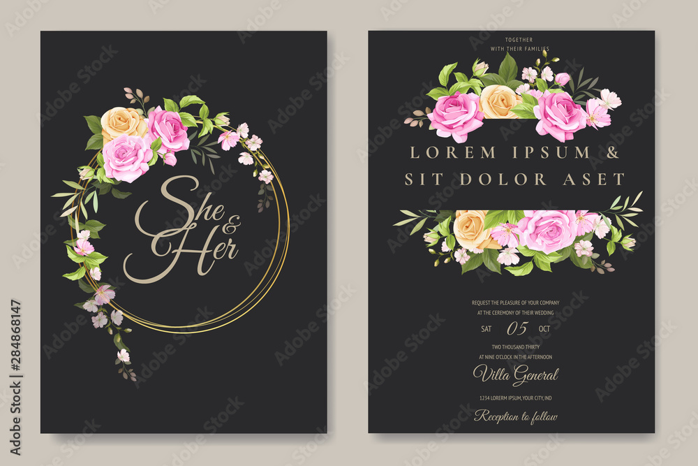 beautiful invitation card with colourful floral and leaves template beautiful invitation card with colourful floral and leaves template