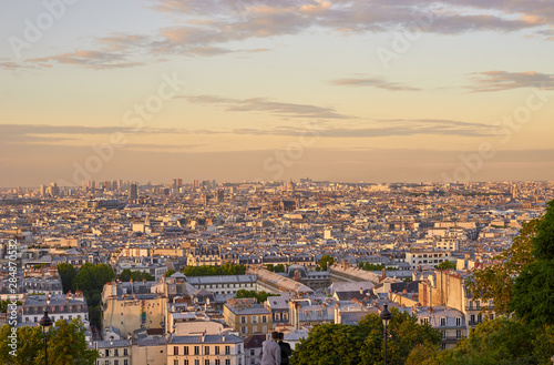 Panoramic view of Paris early in the morning at sunrise   Picture taken at Montmartre