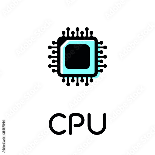 Processor product thin line style pictogram with text label