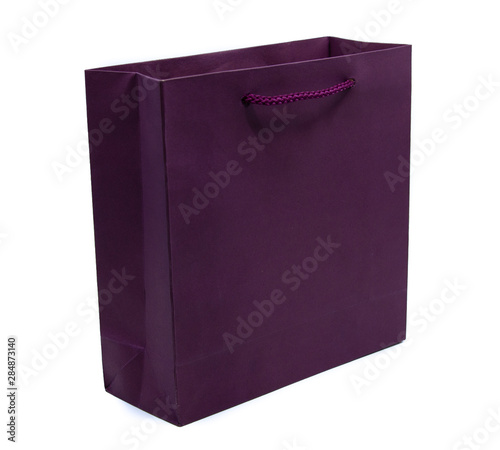 Packaging Purple Paper bag Shopping bag Gift bag Big size rope handles mock up and isolated on white background
