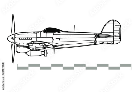 Hawker Typhoon. Outline vector drawing