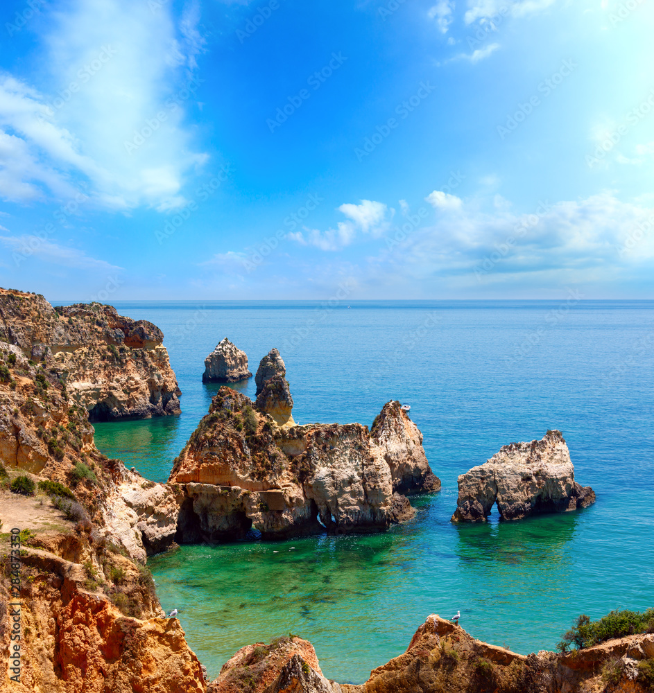 Summer Atlantic rocky coastline (Algarve, Portugal).