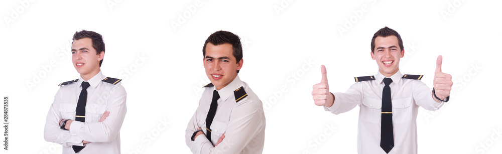 Young pilot isolated on the white