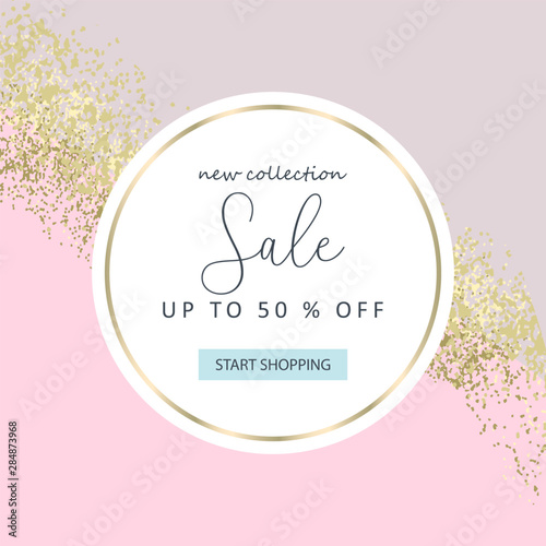 Elegant luxury nude rose pink blush and gold glitter brush stroke  background. Chic trendy beauty concept banner