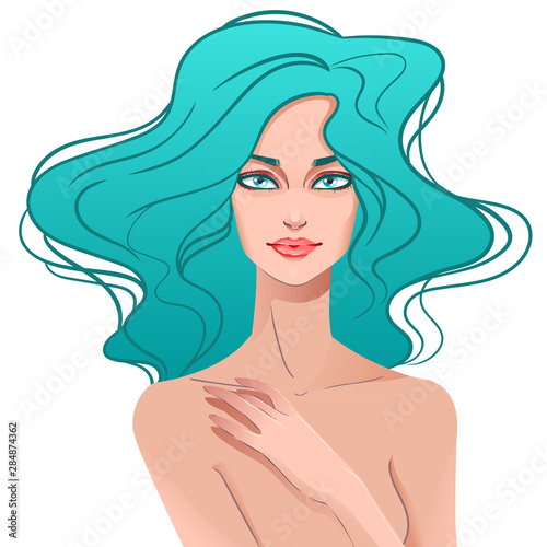 Portrait of beautiful sensual girl with blue hair