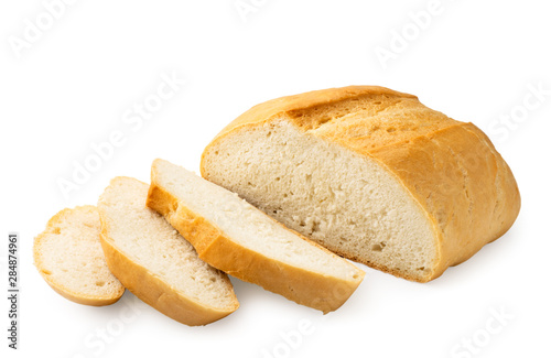 Round bread sliced on a white background. Isolated