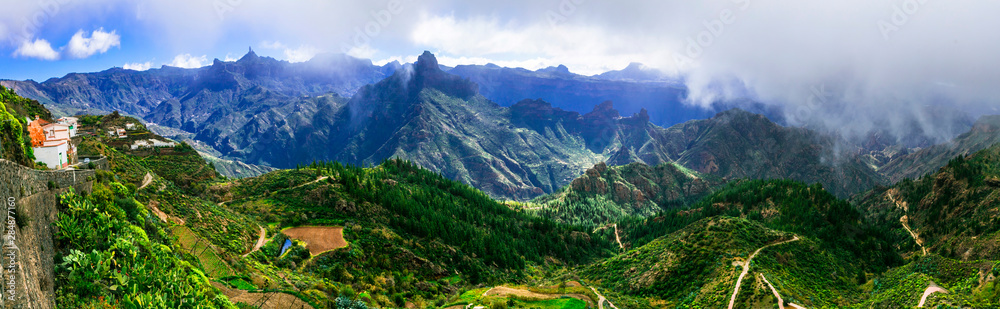 Artenara is Gran Canaria’s highest village with breathtaking views of mountains. Biosphere reserve. Canary islands
