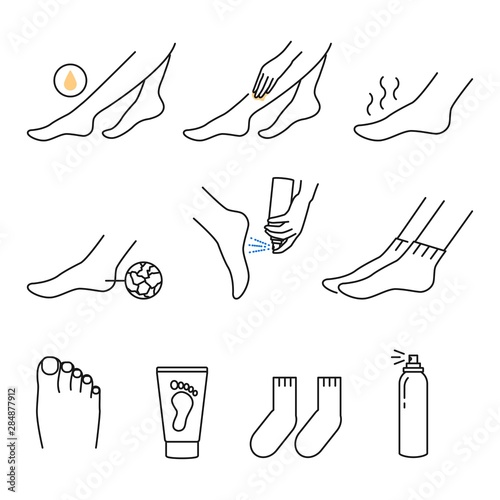 Foot care icons outline style