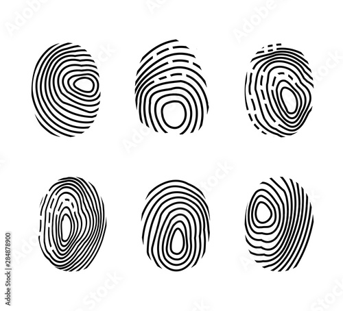 Fingerprint icon set. Police scanner thumb, identity person security. Finger technology biometric Authorization. Vector illustration