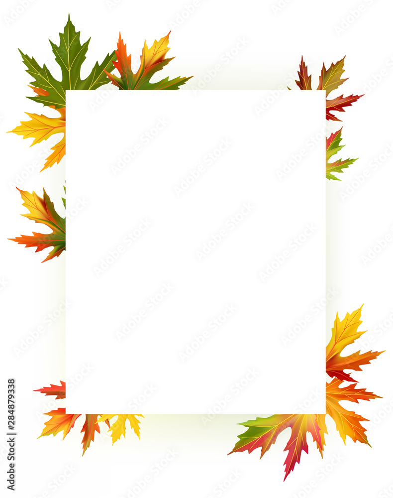 Maple leaves. Autumn background. Red. Yellow. Green. Vector illustration. Square frame. Maple leaves. Autumn background. Red. Yellow. Green. Vector illustration. Square frame.