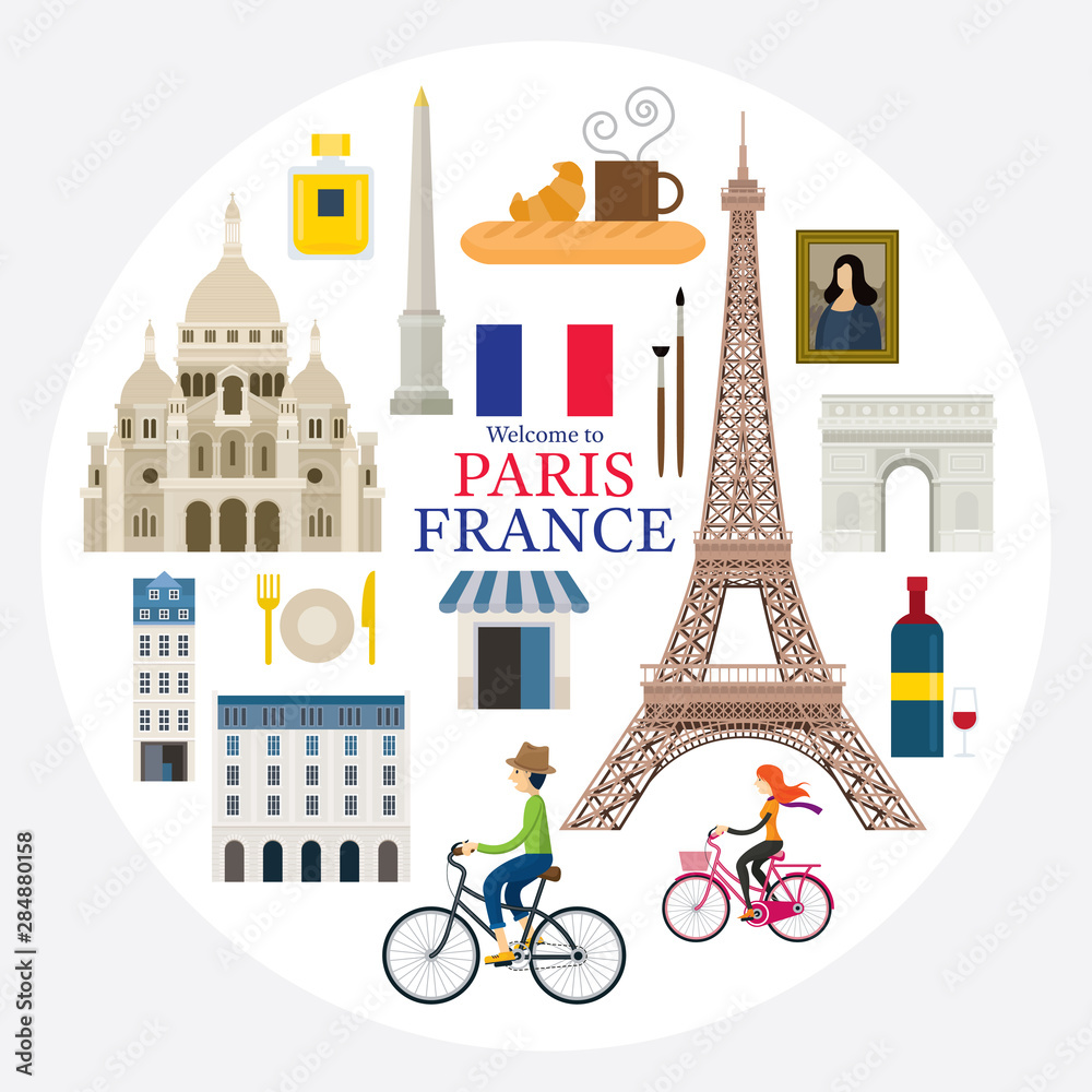 Fototapeta premium Paris, France Landmarks and Travel Label