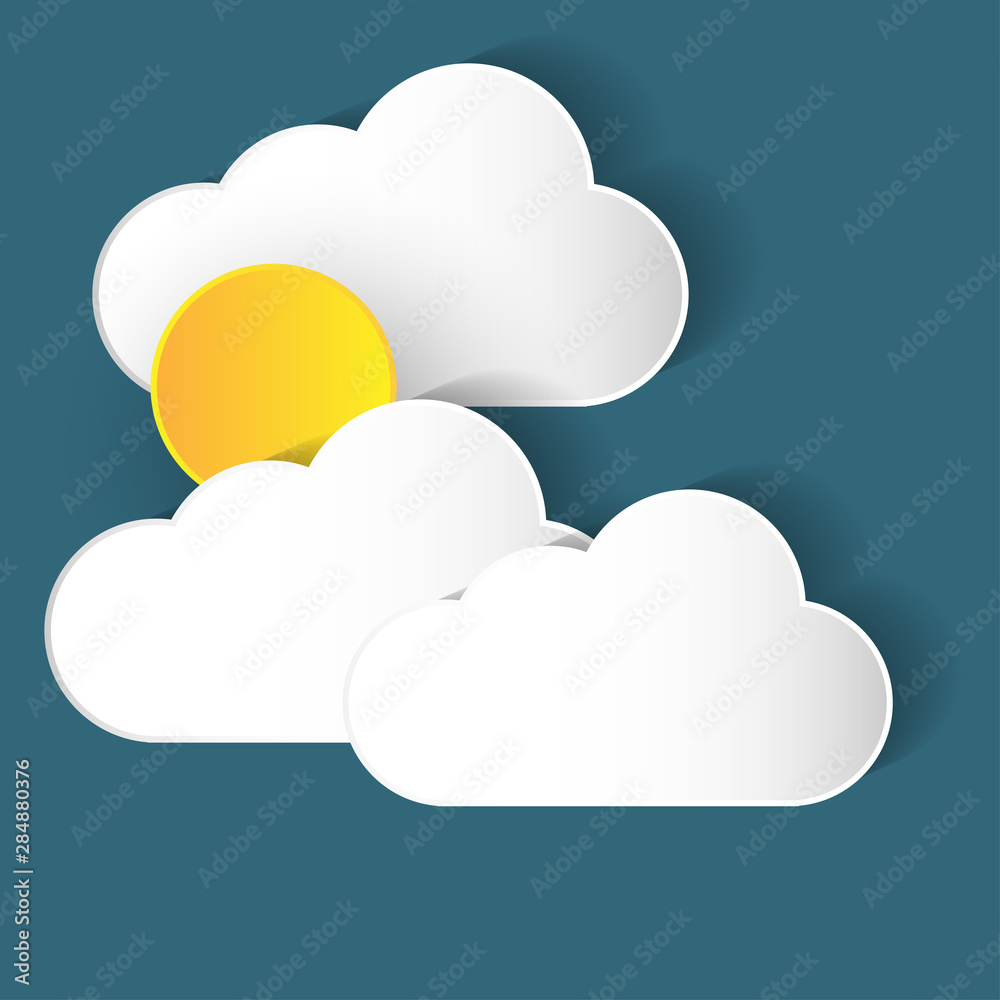 paper art style.Vector of a crescent moon with stars on a cloudy night sky. Moon and stars background. paper art style.Vector of a crescent moon with stars on a cloudy night sky. Moon and stars background.