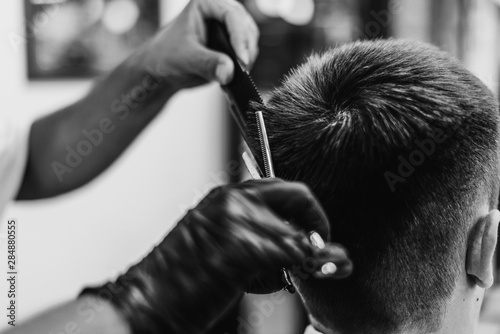 Barber tools. Hairdresser's workplace. A great plan. Black and white photo. © callisto