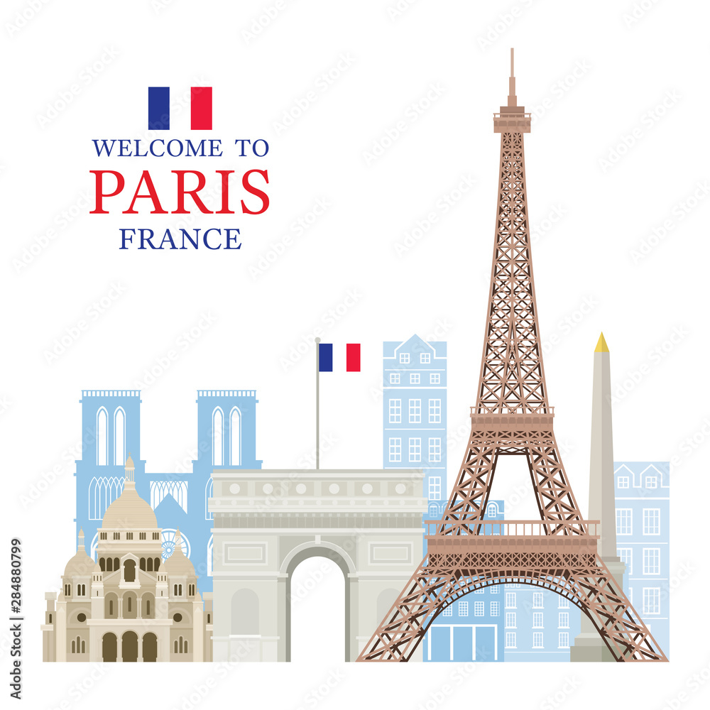 Eiffel Tower Paris, France with Building Landmarks