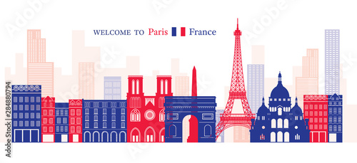 Paris, France Landmarks Skyline, Blue and Red Colour