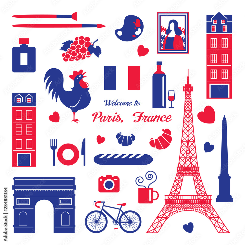 Paris, France Landmarks and Travel Objects - obrazy, fototapety, plakaty 