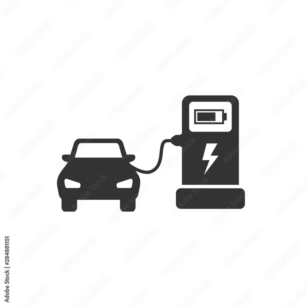 Obraz premium Electrocar charging process vector flat icon eps 10
