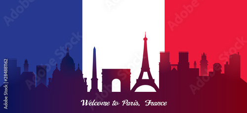 France Flag with Landmarks Skyline Background