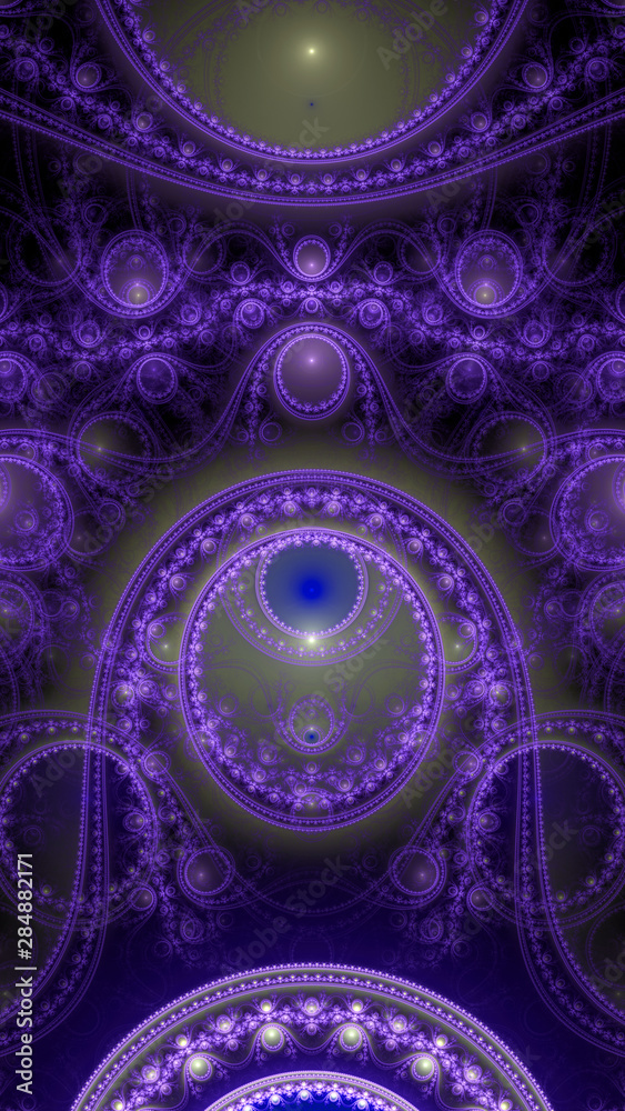 Abstract fractal background made out of interconnected balanced rings, beams and stars with an intricate decorative pattern in shining purple, violet Abstract fractal background made out of interconnected balanced rings, beams and stars with an intricate decorative pattern in shining purple, violet