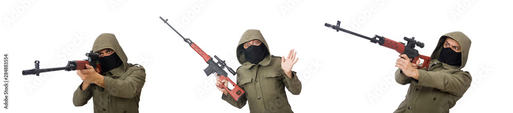 Man with a gun isolated on white